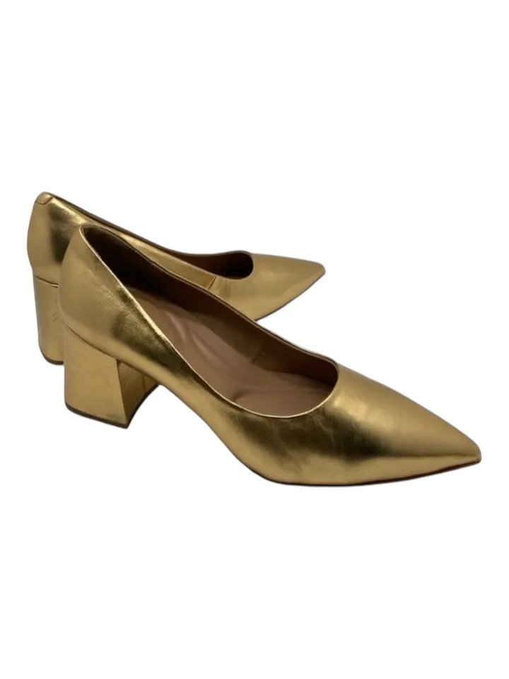 Aerosoles Shoe Size 8.5 Gold Leather Pointed Toe Block Heel Pumps