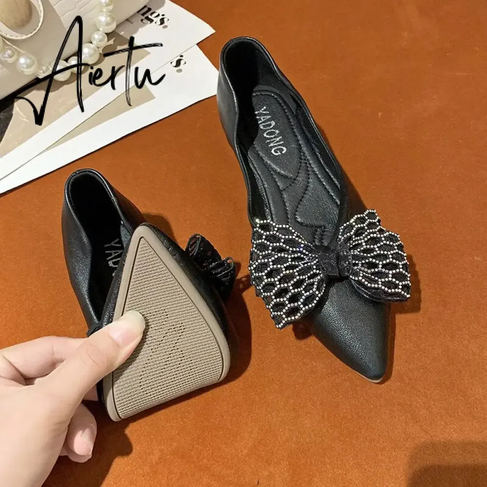 Aiertu Designer New Sandals Summer Flats Mules Shoes Sexy Bow Pointed Toe Sexy Women Shoes Dress Cozy Slides Party Shallow Zapatos