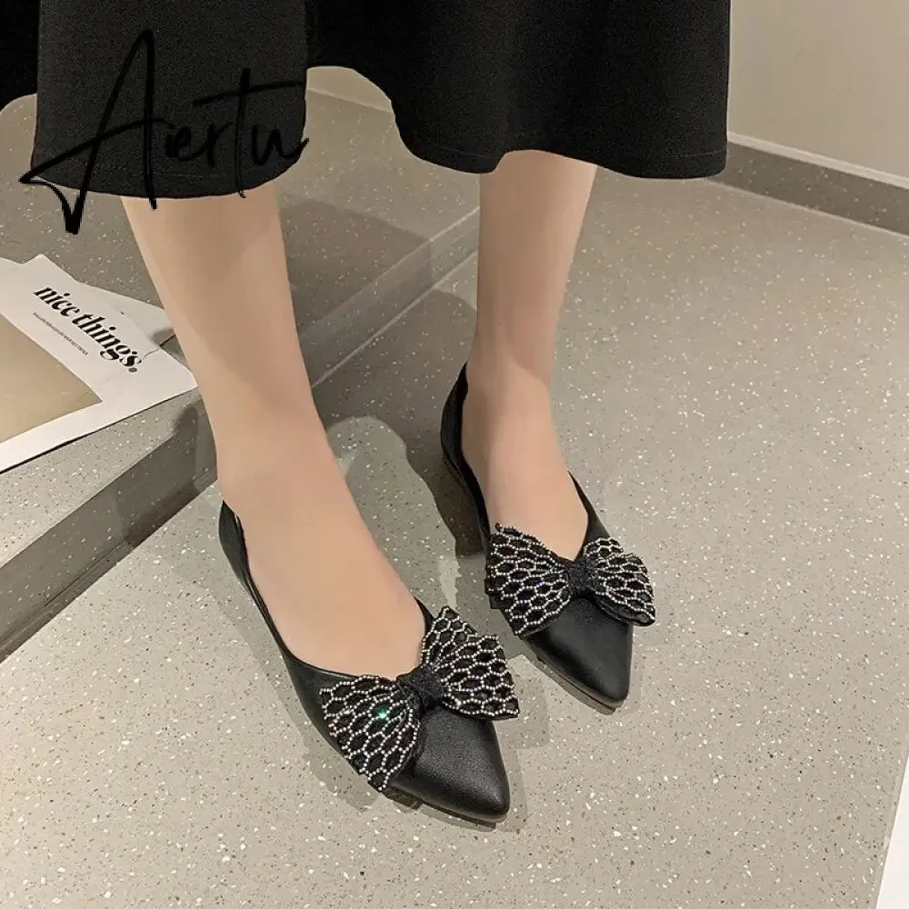 Aiertu Designer New Sandals Summer Flats Mules Shoes Sexy Bow Pointed Toe Sexy Women Shoes Dress Cozy Slides Party Shallow Zapatos