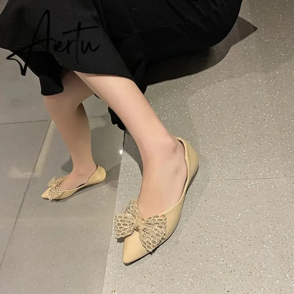 Aiertu Designer New Sandals Summer Flats Mules Shoes Sexy Bow Pointed Toe Sexy Women Shoes Dress Cozy Slides Party Shallow Zapatos