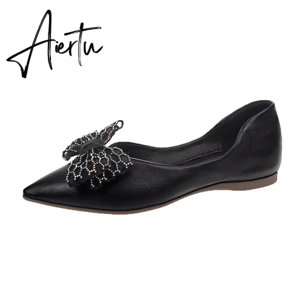 Aiertu Designer New Sandals Summer Flats Mules Shoes Sexy Bow Pointed Toe Sexy Women Shoes Dress Cozy Slides Party Shallow Zapatos