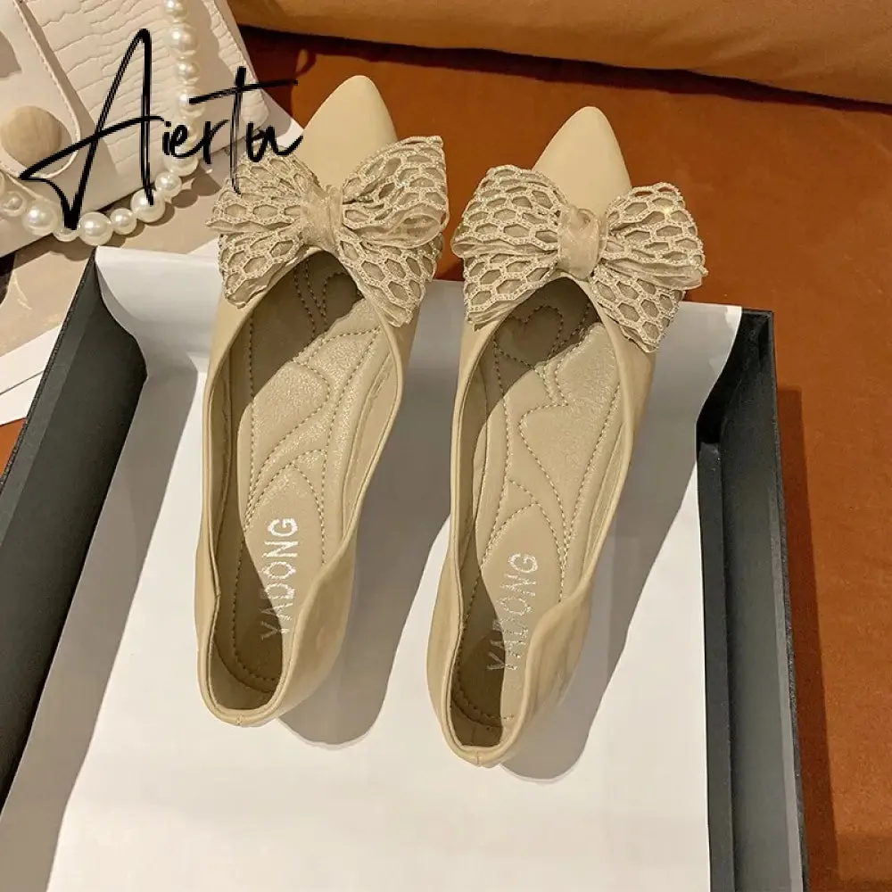 Aiertu Designer New Sandals Summer Flats Mules Shoes Sexy Bow Pointed Toe Sexy Women Shoes Dress Cozy Slides Party Shallow Zapatos