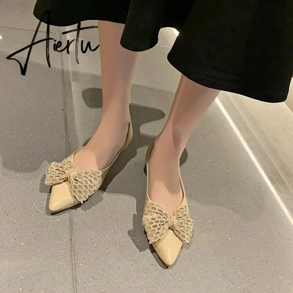 Aiertu Designer New Sandals Summer Flats Mules Shoes Sexy Bow Pointed Toe Sexy Women Shoes Dress Cozy Slides Party Shallow Zapatos