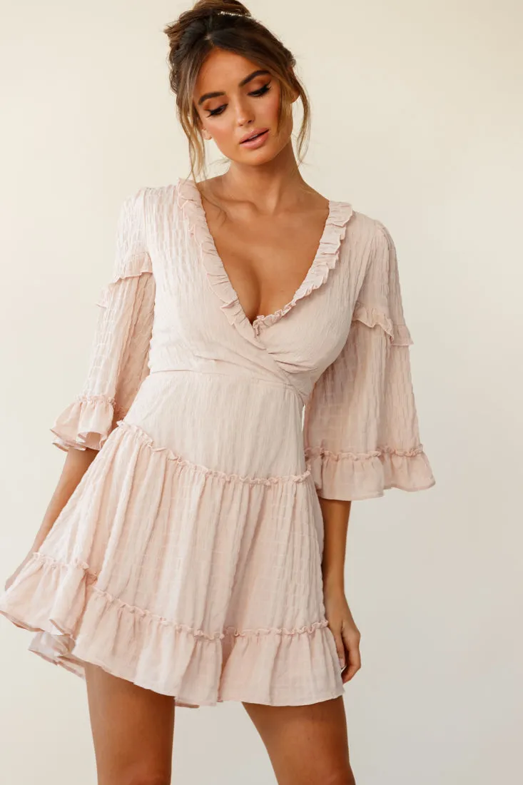 Albany Lace Up Back Frill Dress Shirred Beige