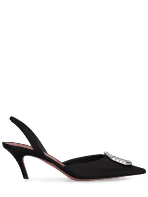 Amina Muaddi   60mm Camelia satin slingbacks 