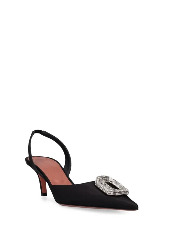 Amina Muaddi   60mm Camelia satin slingbacks 