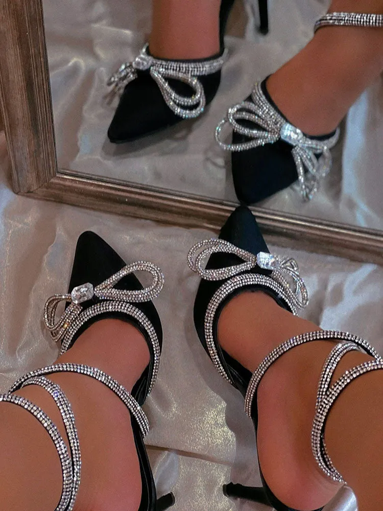 Amozae-Rhinestone Bowknot Ankle Strap Heel