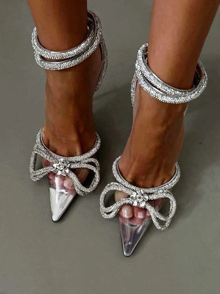 Amozae-Rhinestone Bowknot Ankle Strap Heel