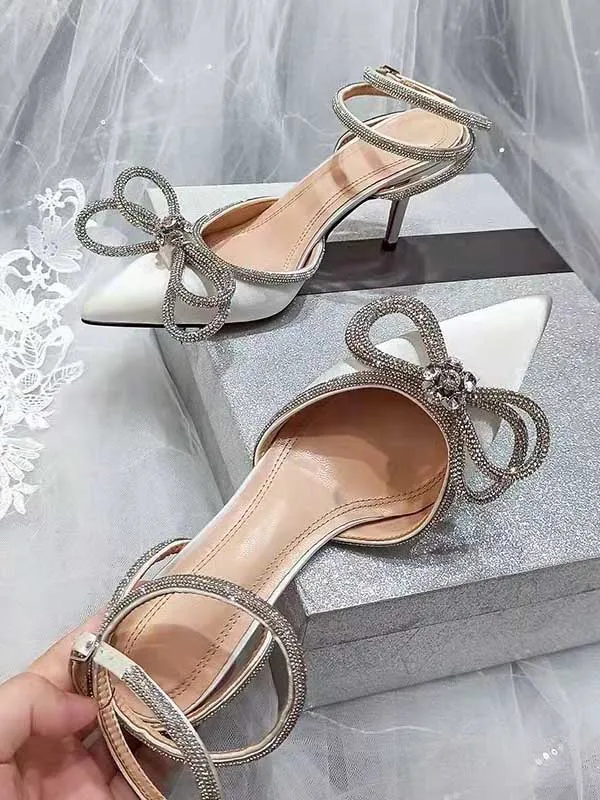 Amozae-Rhinestone Bowknot Ankle Strap Heel