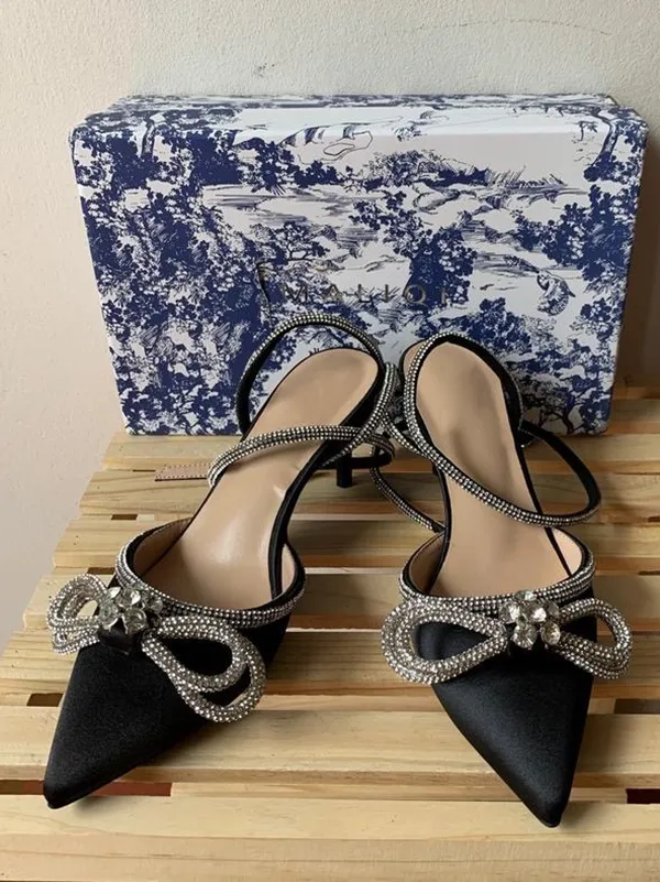 Amozae-Rhinestone Bowknot Ankle Strap Heel