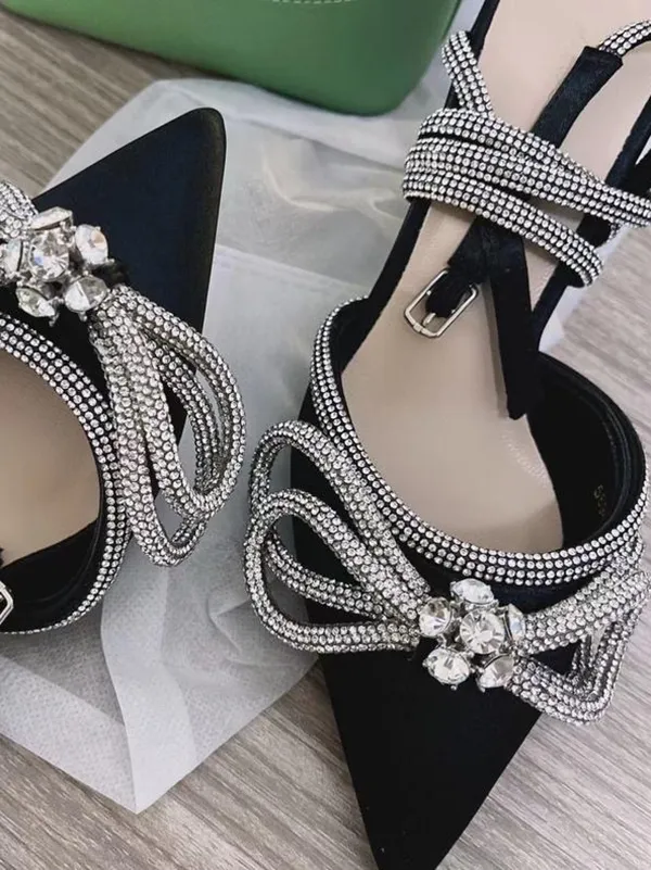 Amozae-Rhinestone Bowknot Ankle Strap Heel