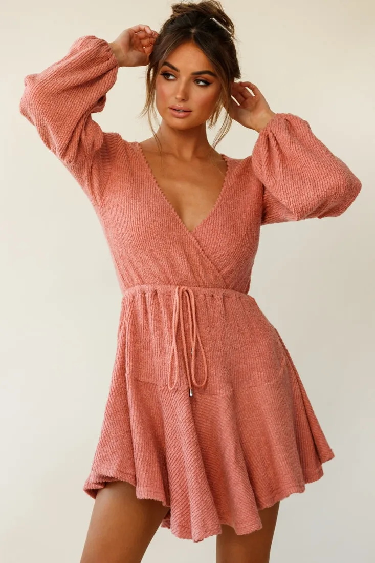 Annalise Long Sleeve Drawstring Knit Dress Rose