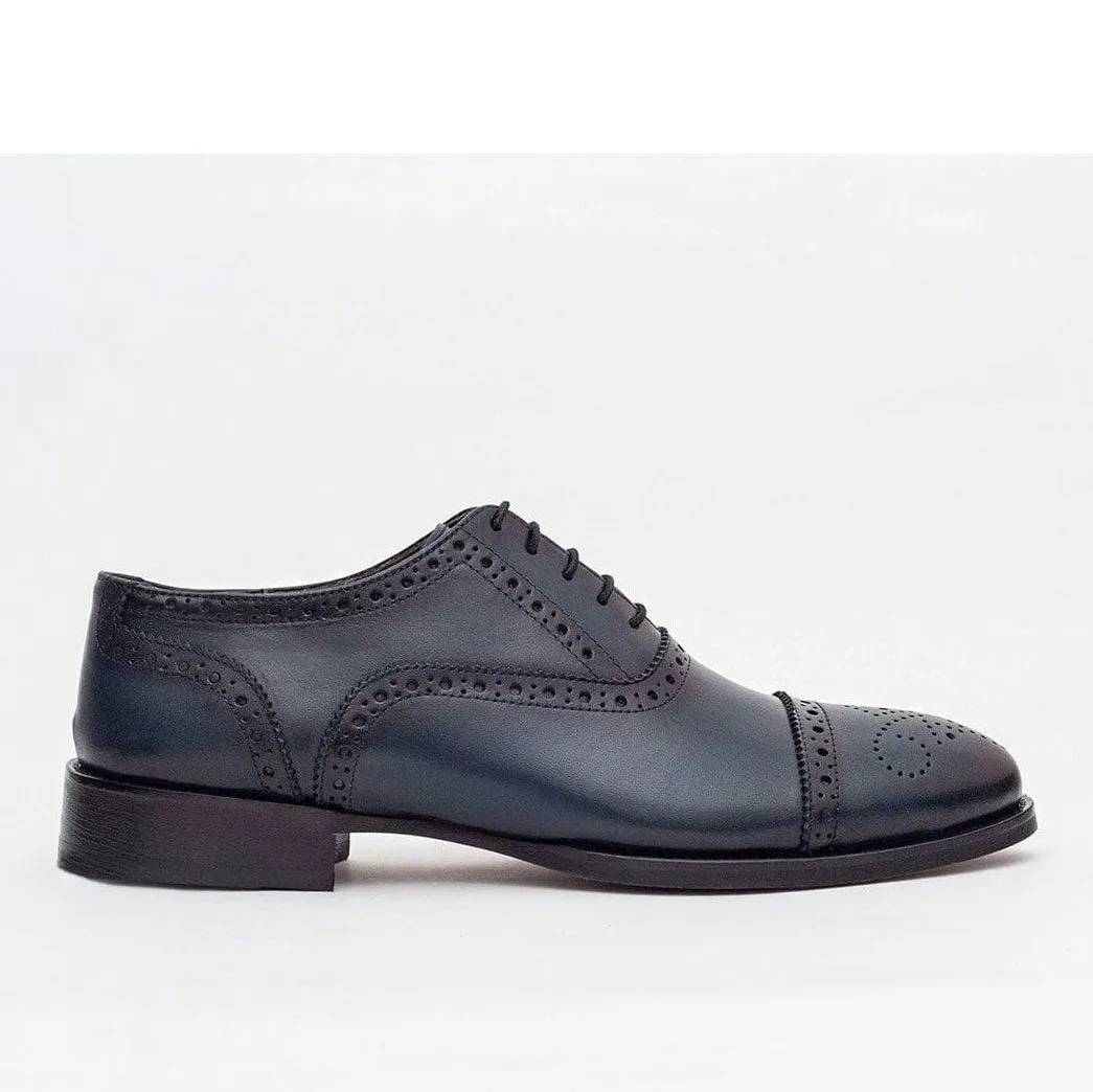 Ariston Mens Navy Oxford Lace-up Leather Dress Shoes