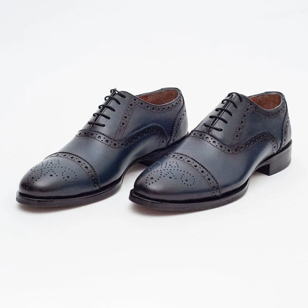 Ariston Mens Navy Oxford Lace-up Leather Dress Shoes