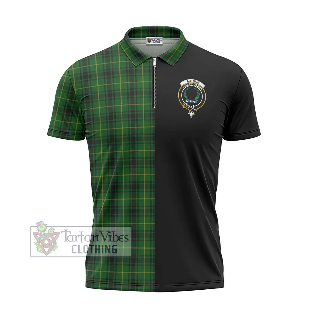 Arthur Tartan Zipper Polo Shirt with Family Crest and Half Of Me Style