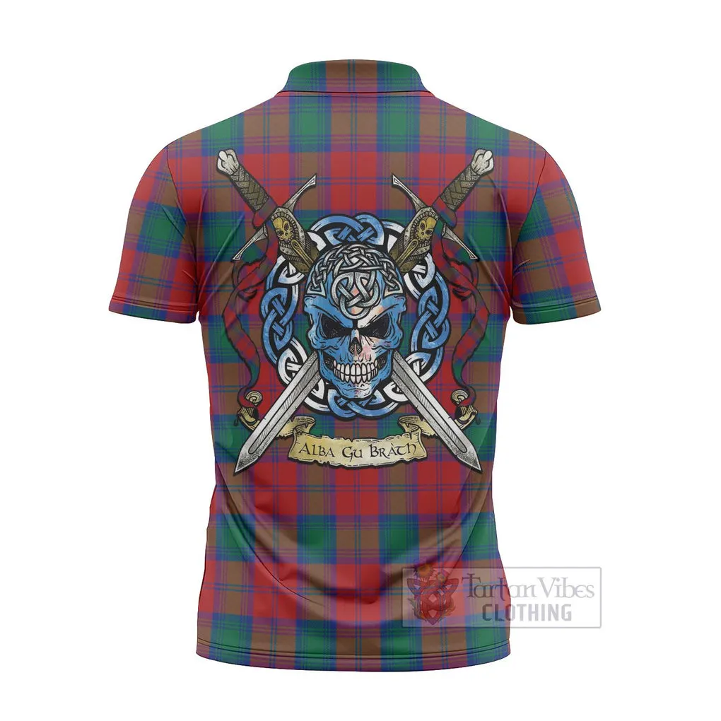 Auchinleck (Affleck) Tartan Zipper Polo Shirt with Family Crest Celtic Skull Style