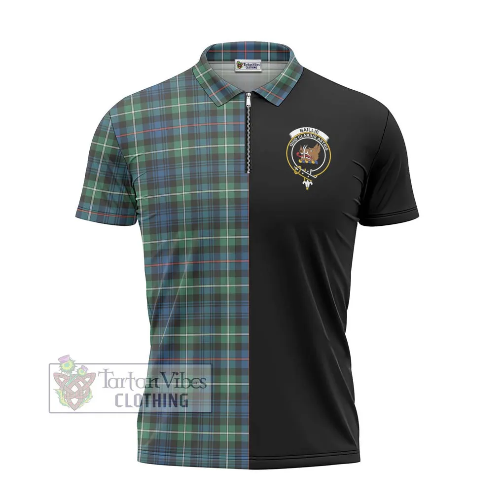 Baillie Ancient Tartan Zipper Polo Shirt with Family Crest and Half Of Me Style