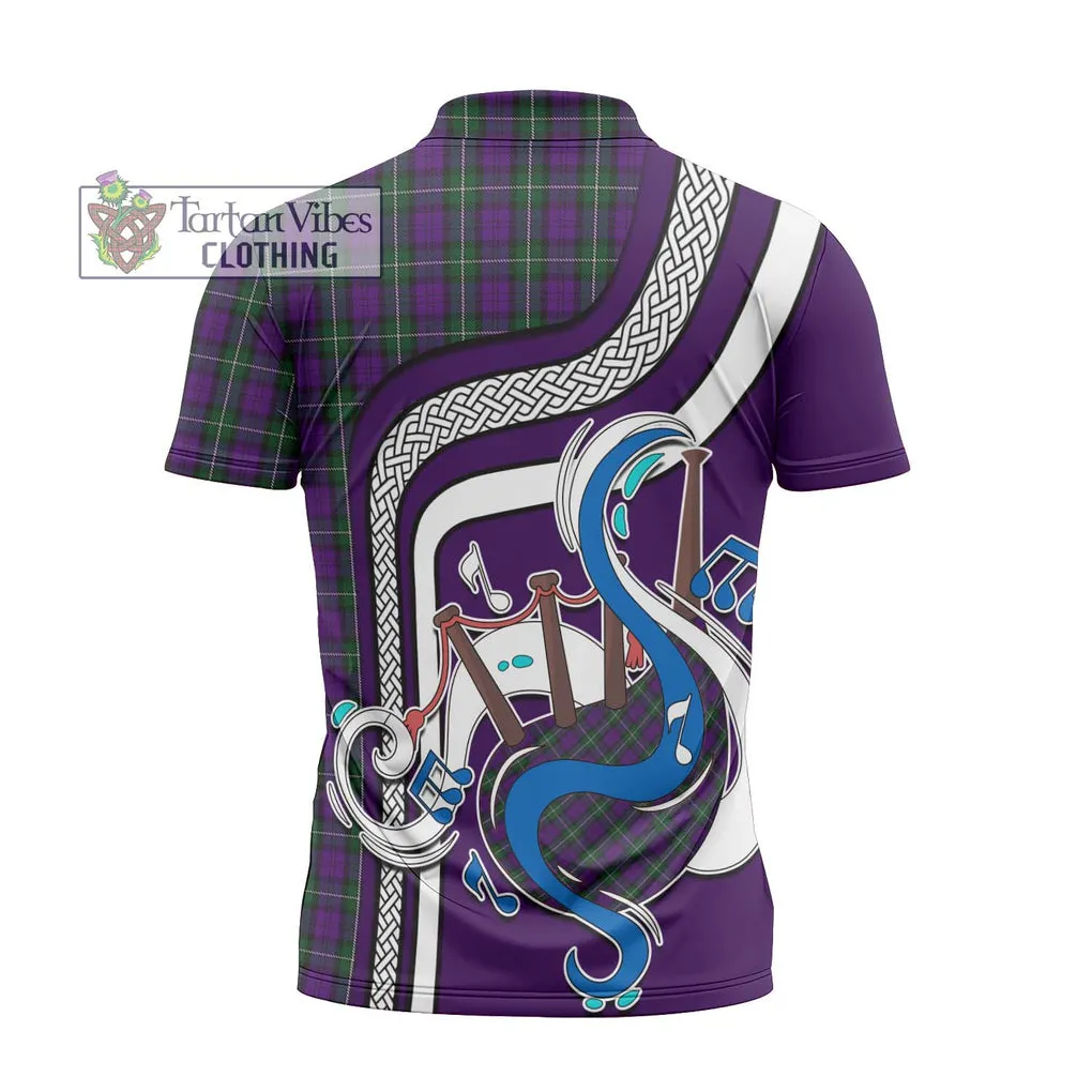 Baillie Highland Society Tartan Zipper Polo Shirt with Epic Bagpipe Style