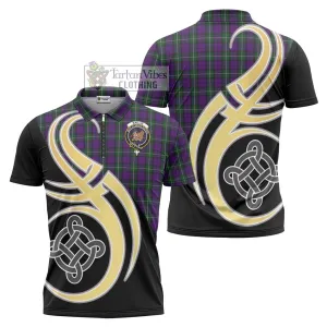 Baillie Highland Society Tartan Zipper Polo Shirt with Family Crest and Celtic Symbol Style