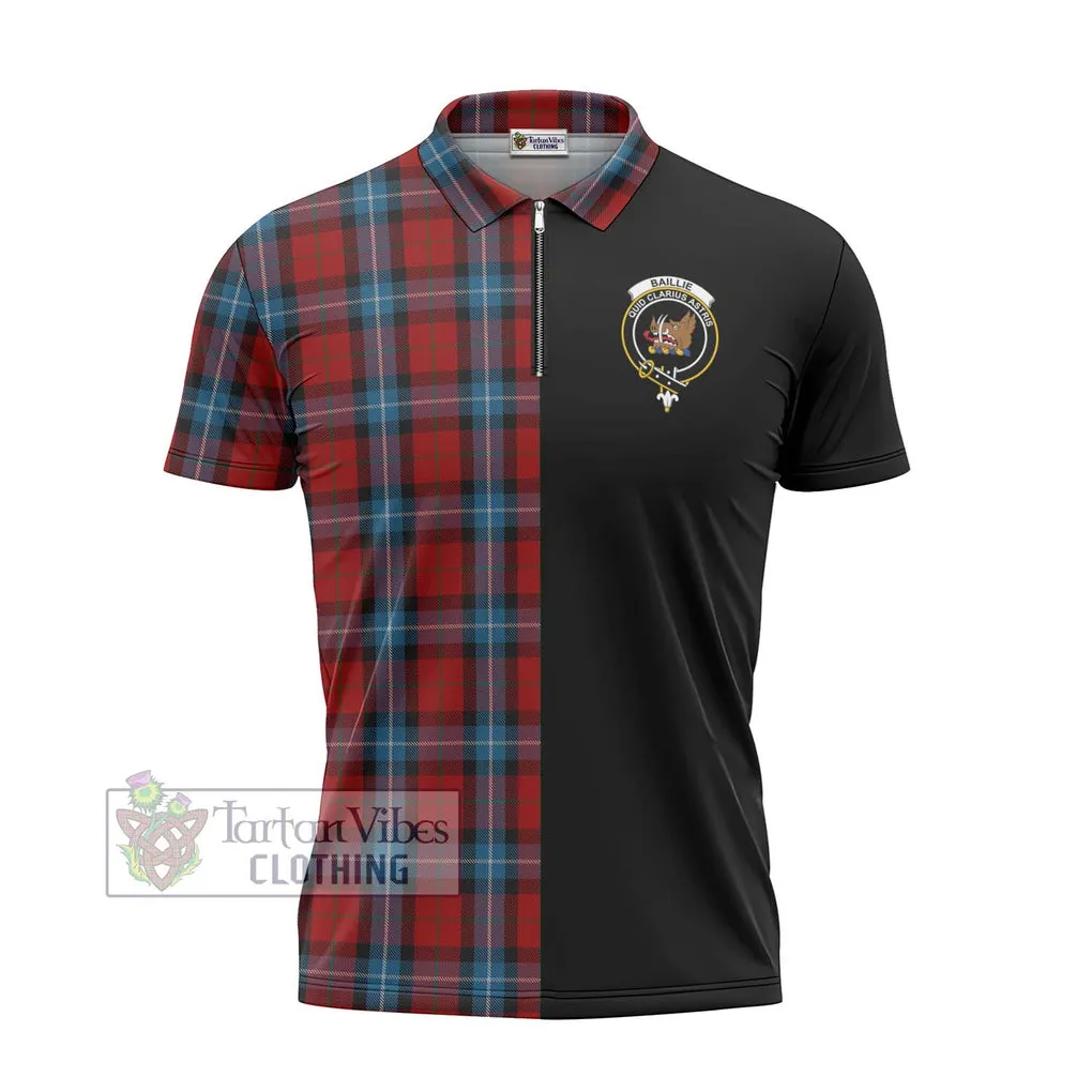 Baillie of Polkemmet Red Tartan Zipper Polo Shirt with Family Crest and Half Of Me Style