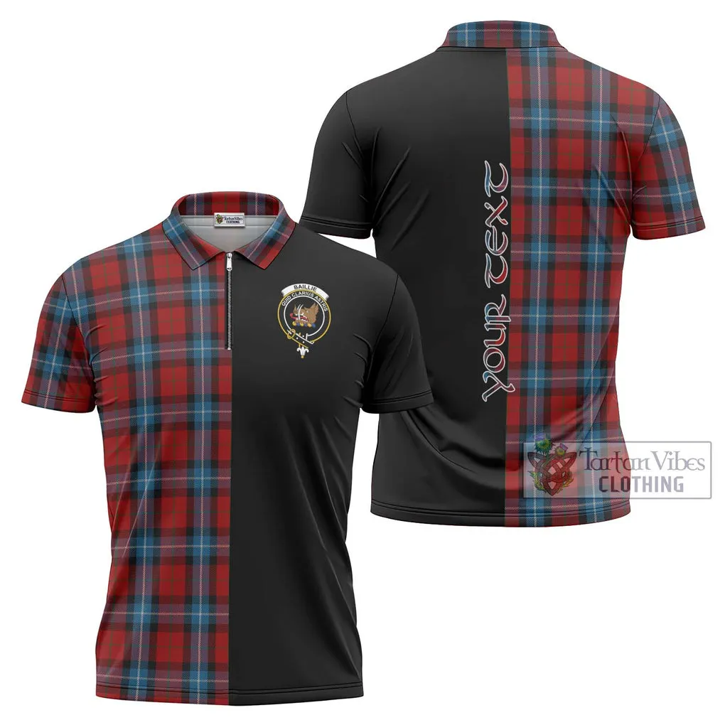 Baillie of Polkemmet Red Tartan Zipper Polo Shirt with Family Crest and Half Of Me Style