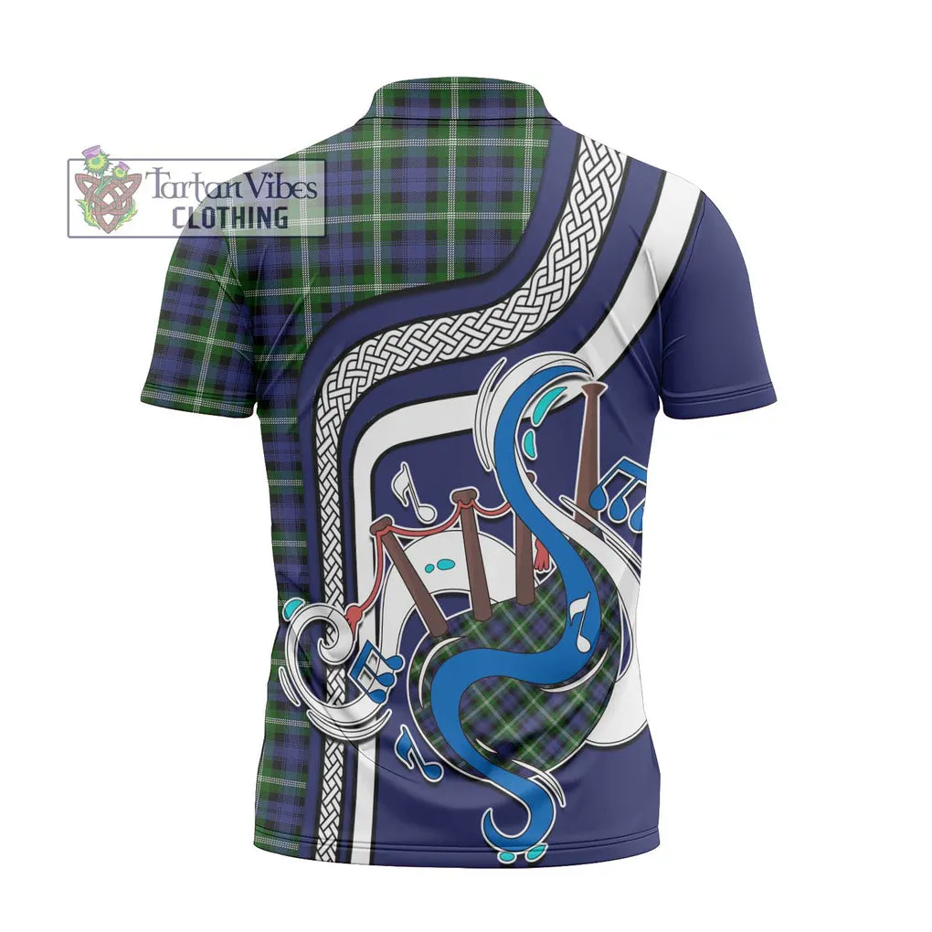 Baillie of Polkemmet Tartan Zipper Polo Shirt with Epic Bagpipe Style