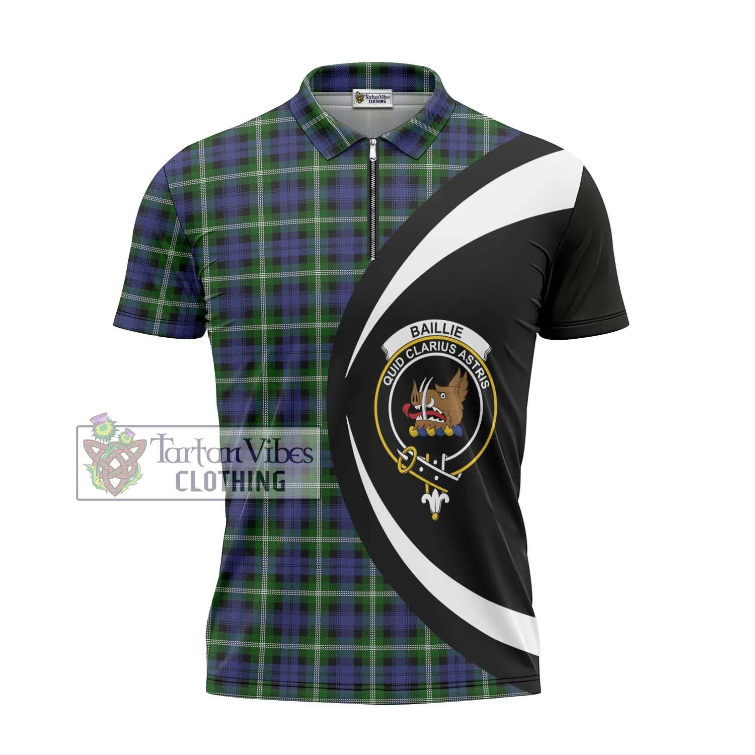 Baillie of Polkemmet Tartan Zipper Polo Shirt with Family Crest Circle Style