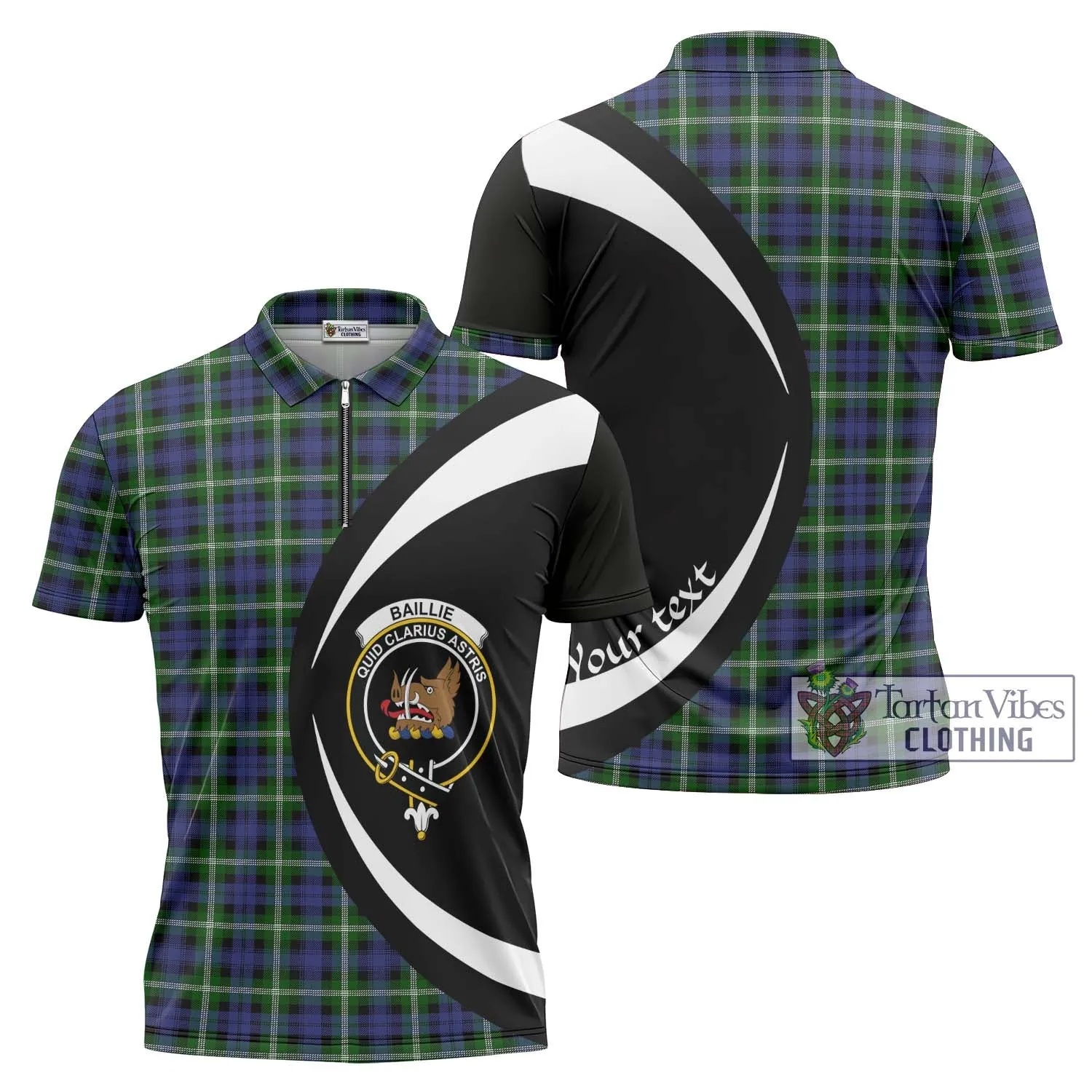 Baillie of Polkemmet Tartan Zipper Polo Shirt with Family Crest Circle Style