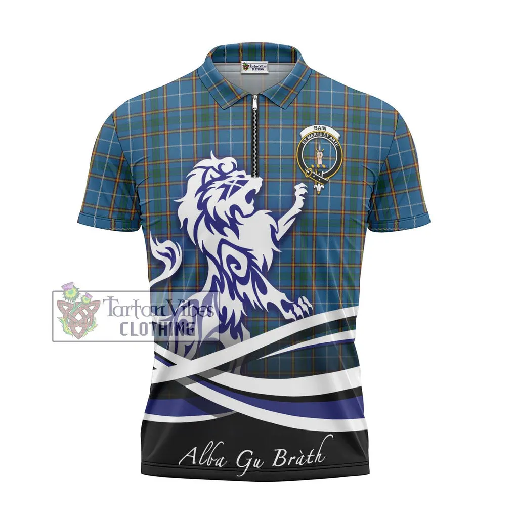 Bain Tartan Zipper Polo Shirt with Alba Gu Brath Regal Lion Emblem