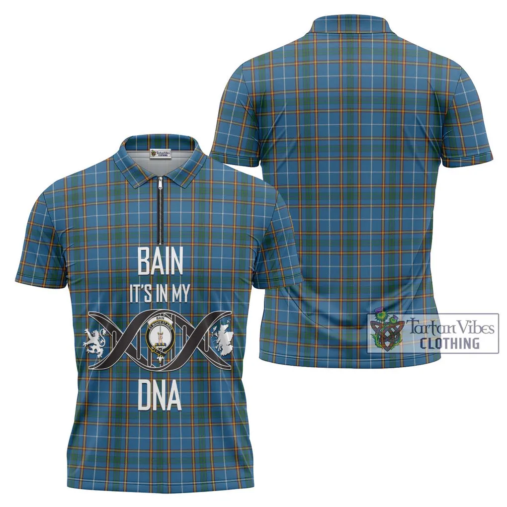 Bain Tartan Zipper Polo Shirt with Family Crest DNA In Me Style