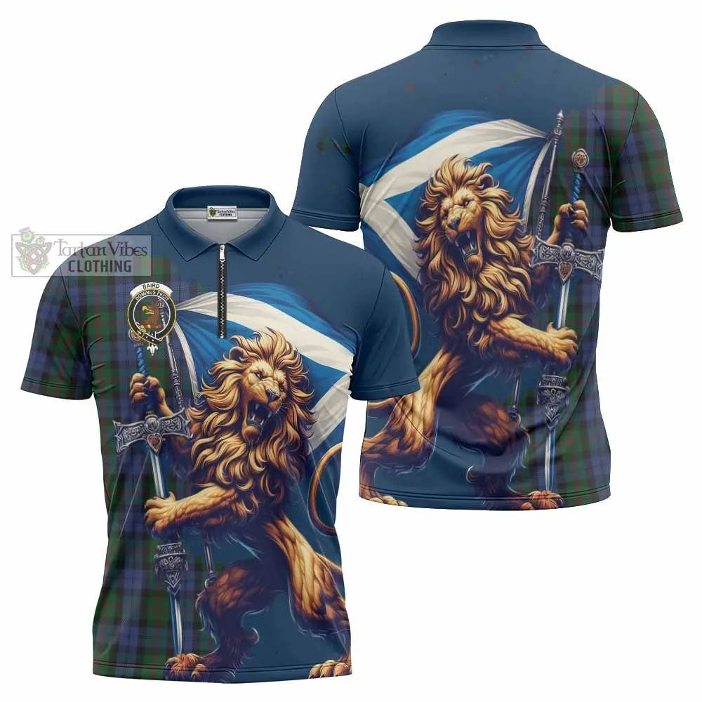 Baird Tartan Family Crest Zipper Polo Shirt with Scottish Majestic Lion