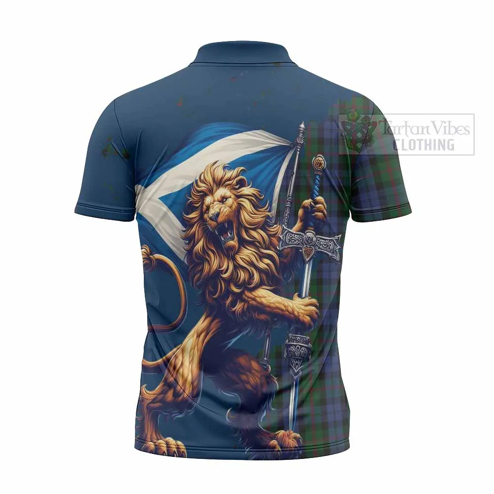 Baird Tartan Family Crest Zipper Polo Shirt with Scottish Majestic Lion