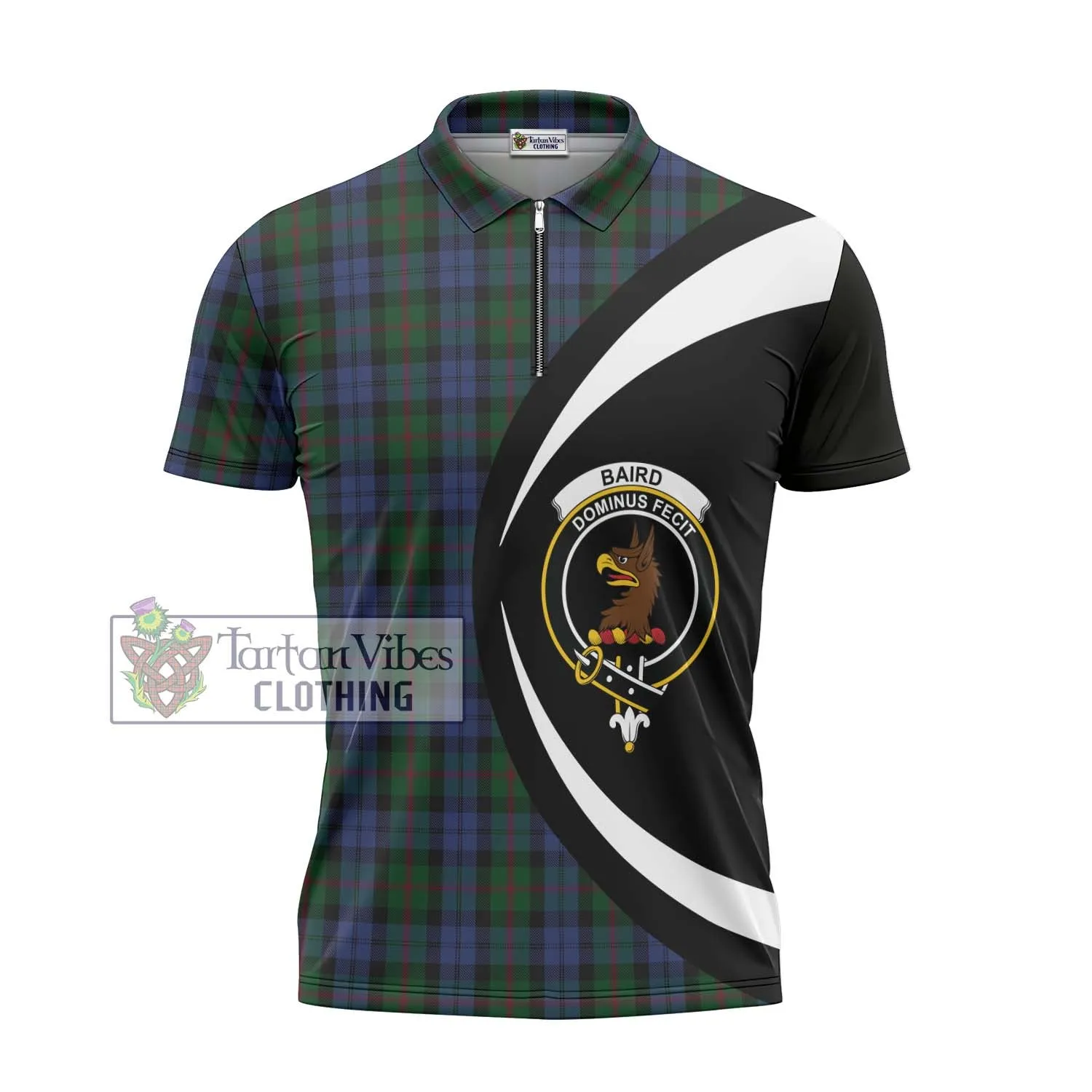 Baird Tartan Zipper Polo Shirt with Family Crest Circle Style