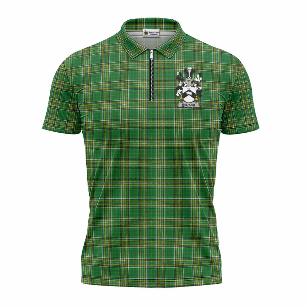 Balfour Irish Clan Tartan Zipper Polo Shirt with Coat of Arms