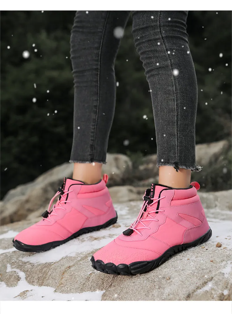 Barfußschuhe Winter Damen wasserdichte Trailrunning-Schuhe Warm gefütterte Schneeschuhe Unisex Outdoor rutschfeste Winterstiefel