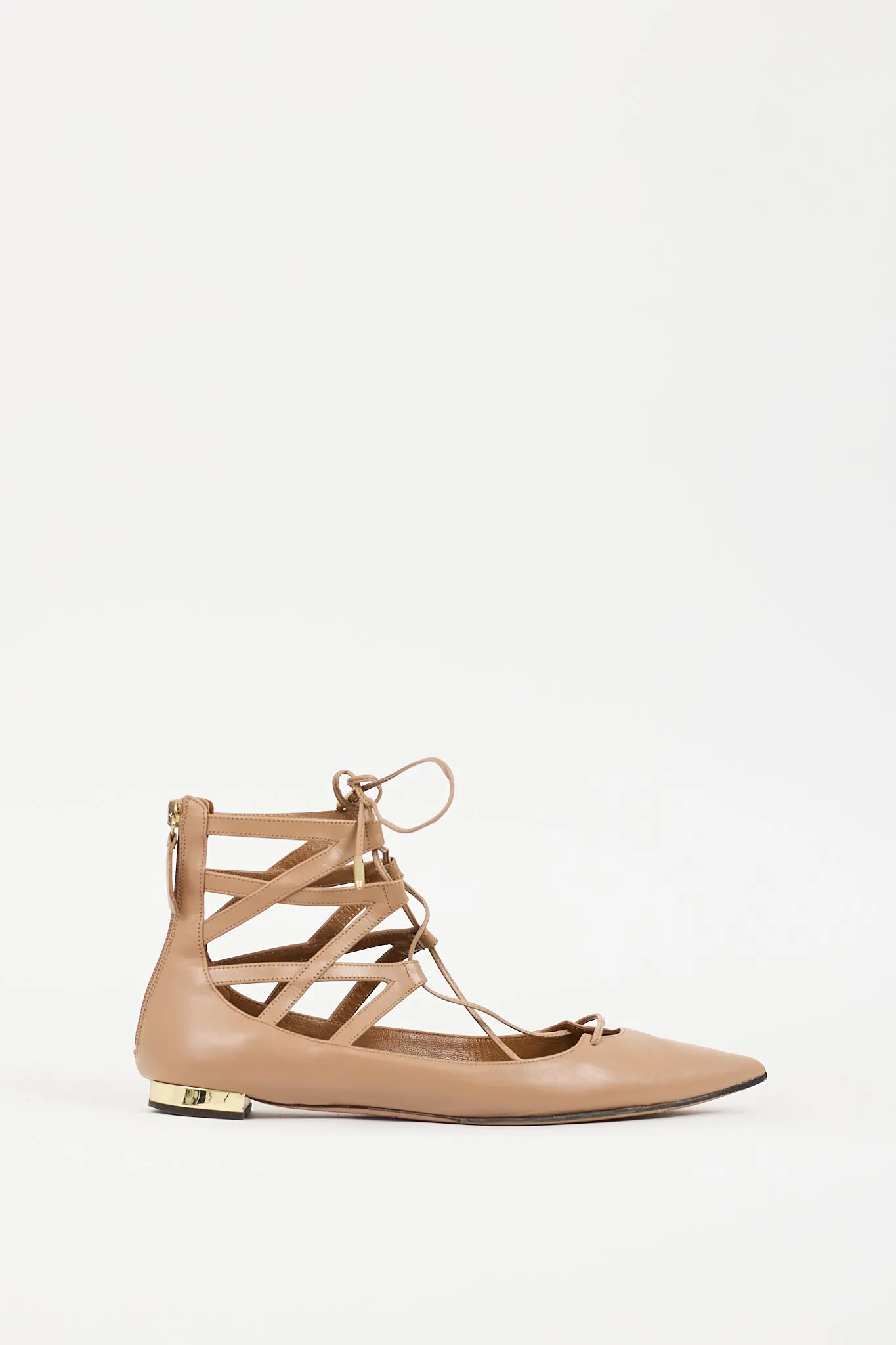 Beige Leather Belgravia Lace Up Flat