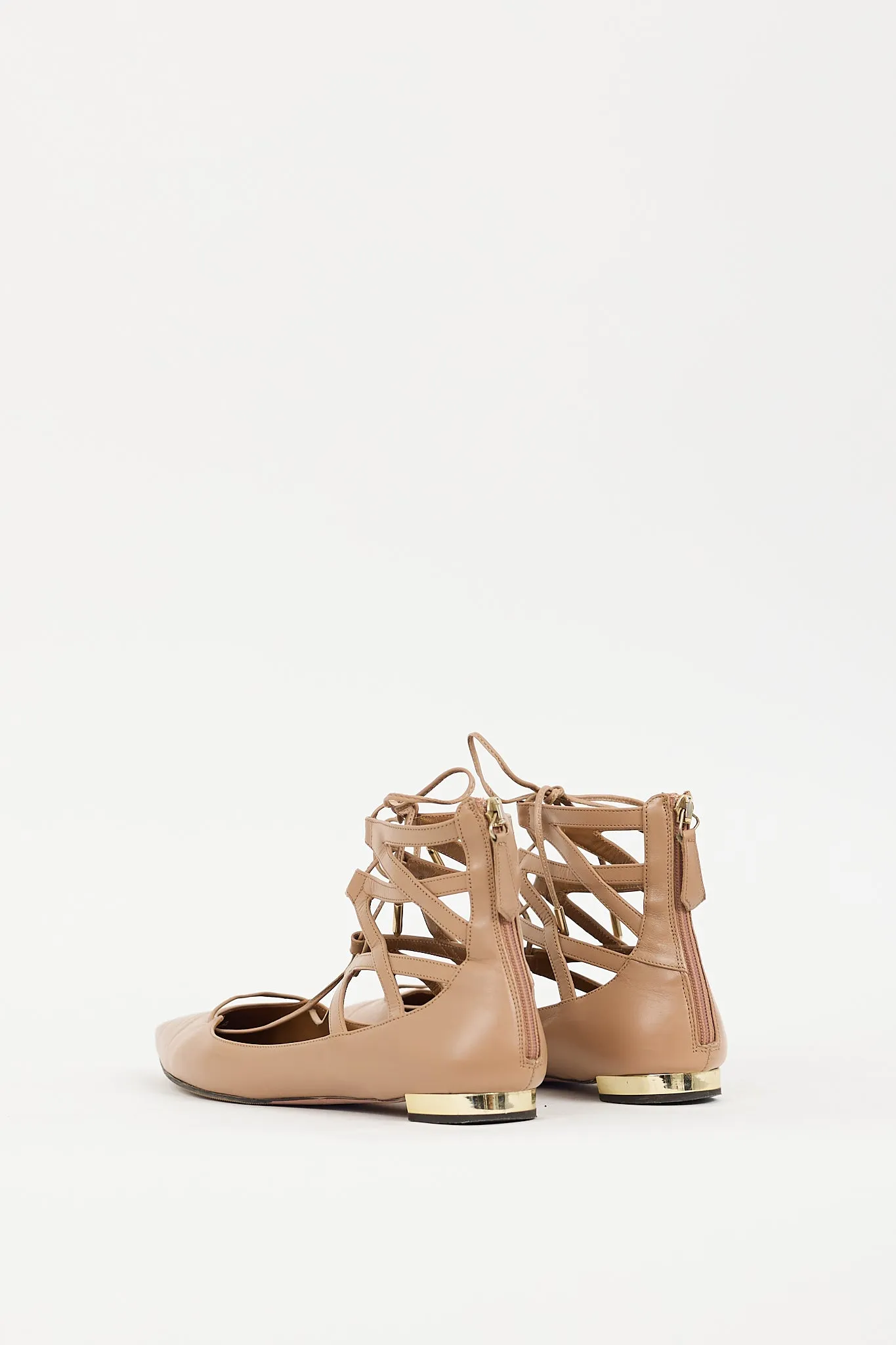 Beige Leather Belgravia Lace Up Flat