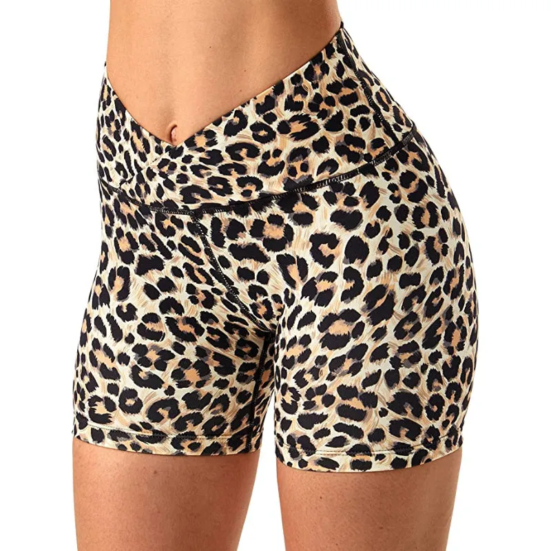 Bella Leopard Print V Cross Gym Shorts