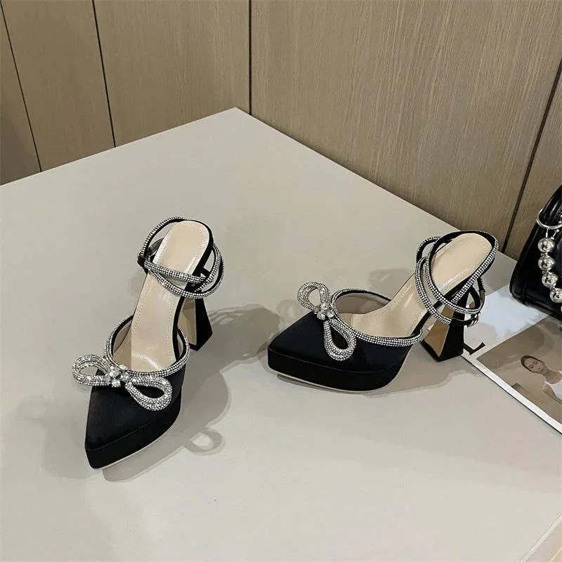 Belle Embellished Bowknot Pointed Toe High Heels Sandal