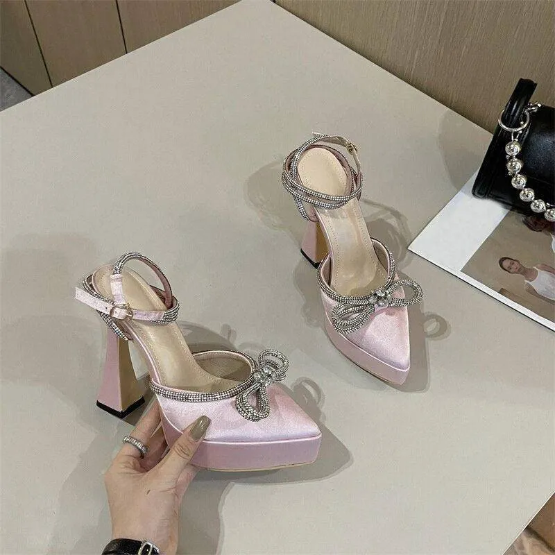 Belle Embellished Bowknot Pointed Toe High Heels Sandal