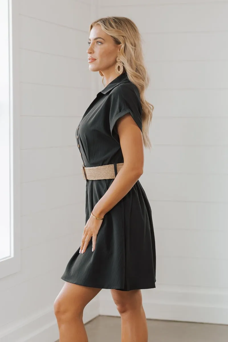 Belted V Neck Mini Dress - FINAL SALE