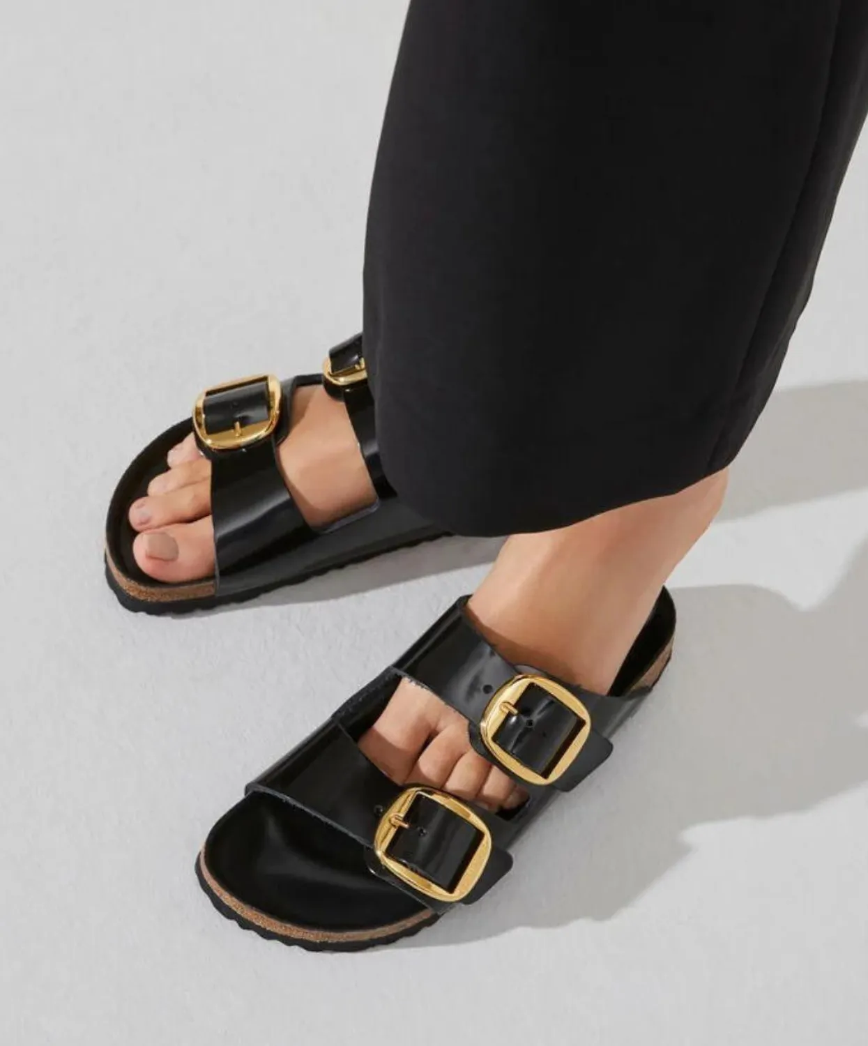 Birkenstock Arizona High Shine Big Buckle Natural/Patent Leather Black Sandals