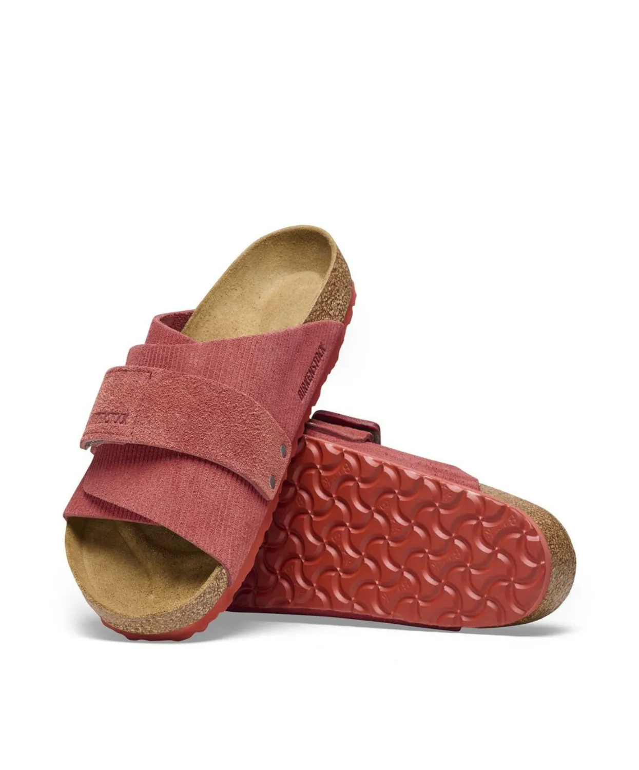 Birkenstock Kyoto Corduroy Embossed Suede Leather Sienna Red Sandals