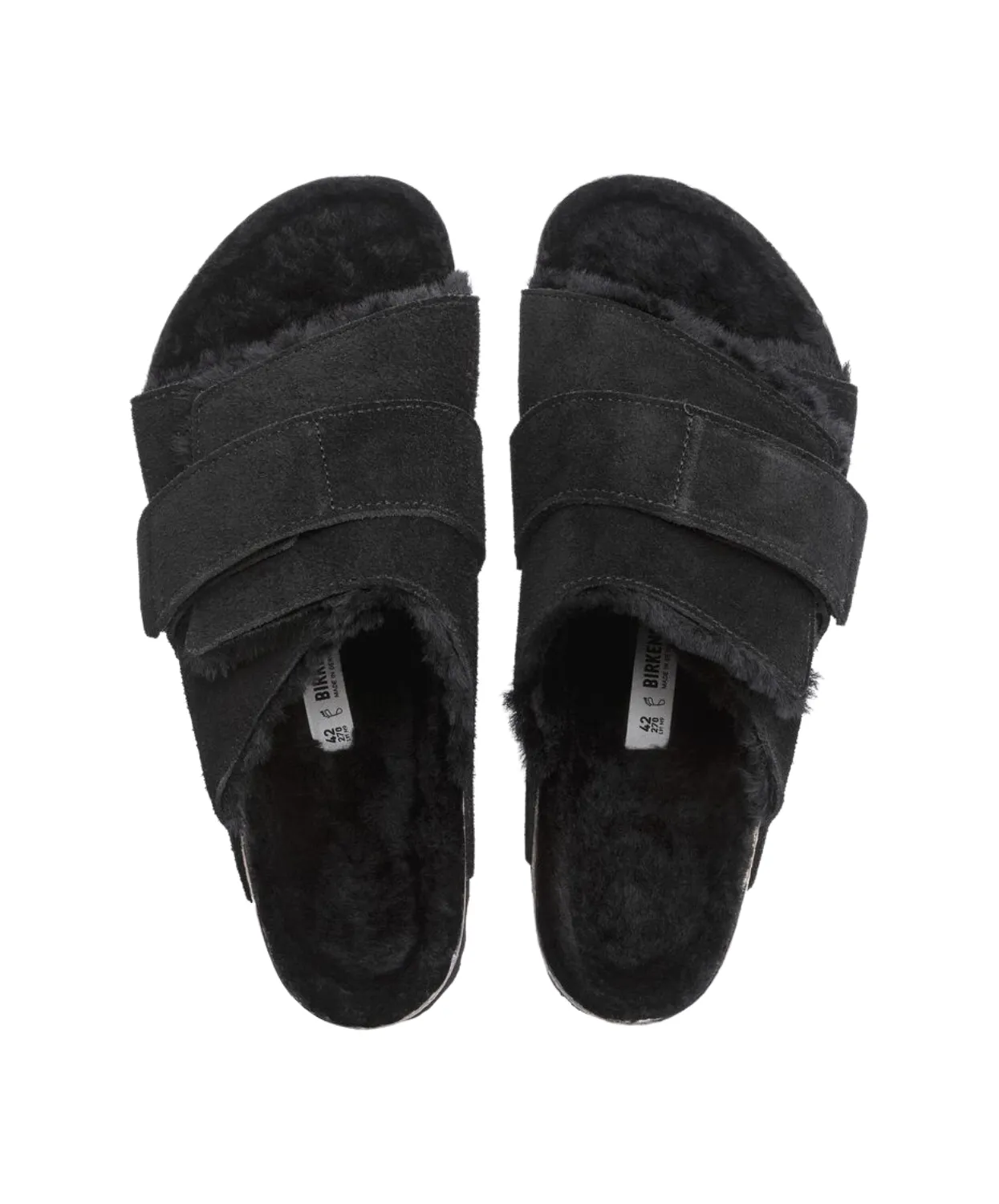 Birkenstock Kyoto Suede Leather Shearling Black Sandals