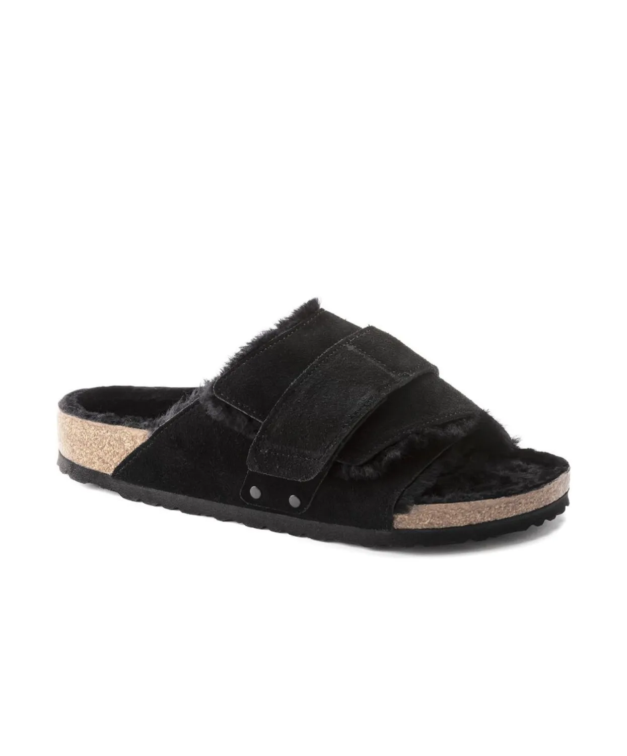 Birkenstock Kyoto Suede Leather Shearling Black Sandals