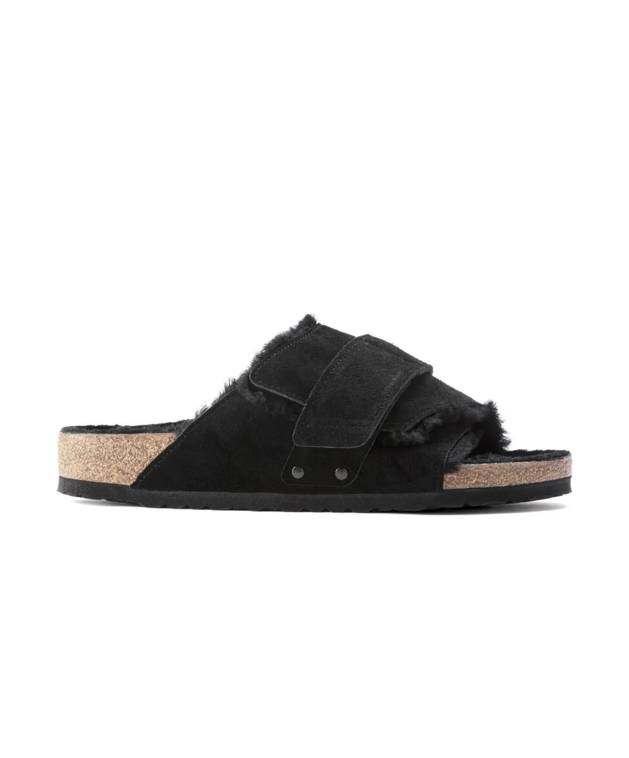 Birkenstock Kyoto Suede Leather Shearling Black Sandals