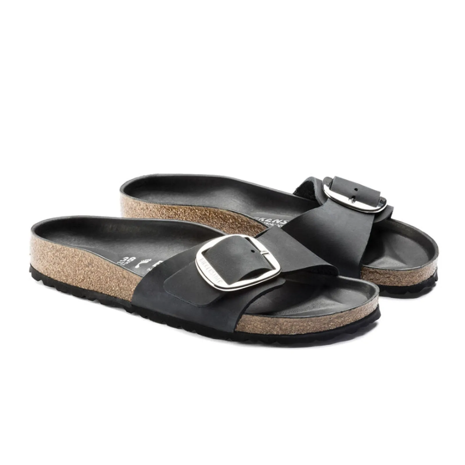 Birkenstock Madrid Big Buckle Narrow Slide Sandal (Women) - Black Leather