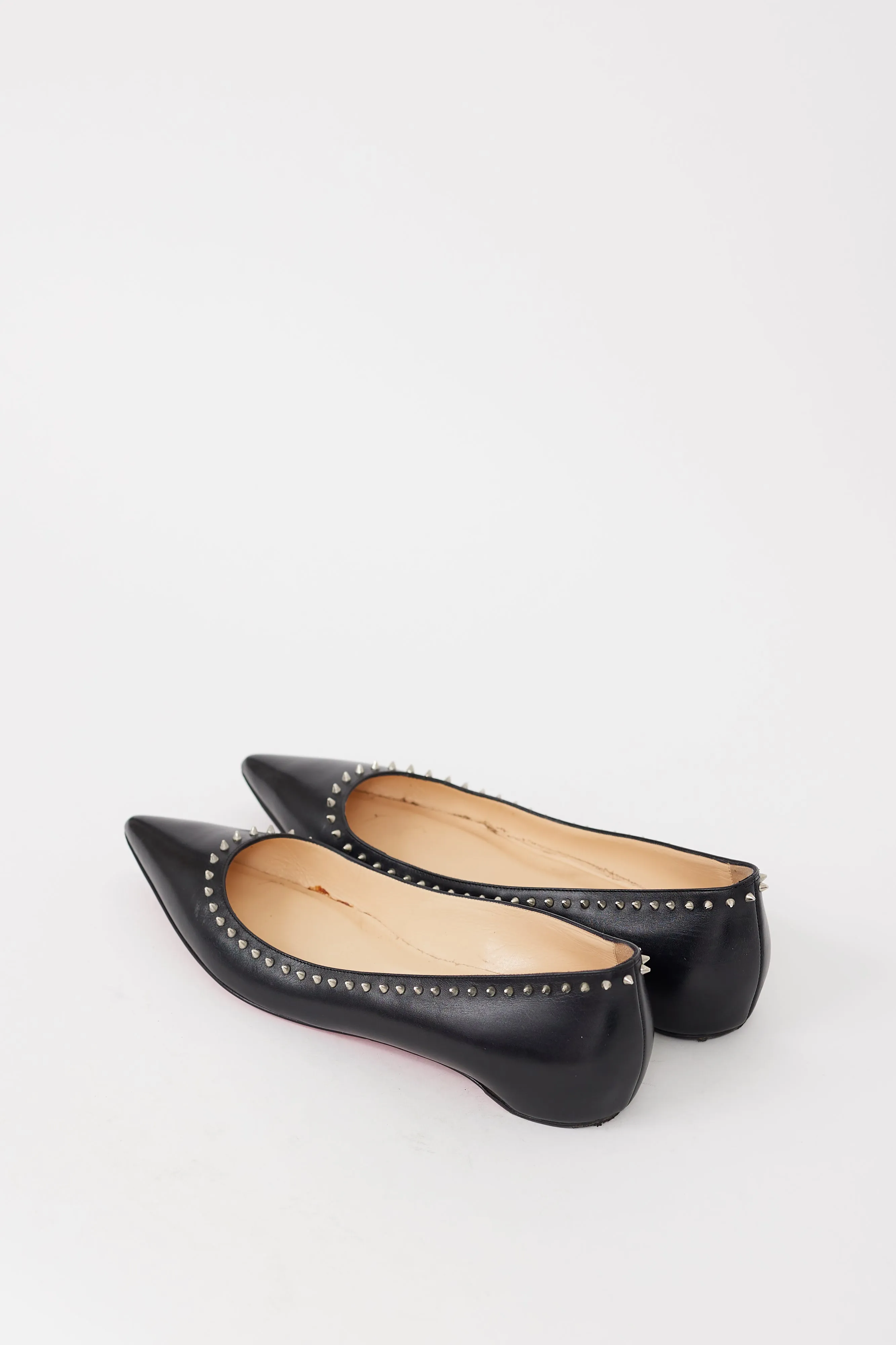 Black & Silver Leather Anjalina Studded Flat