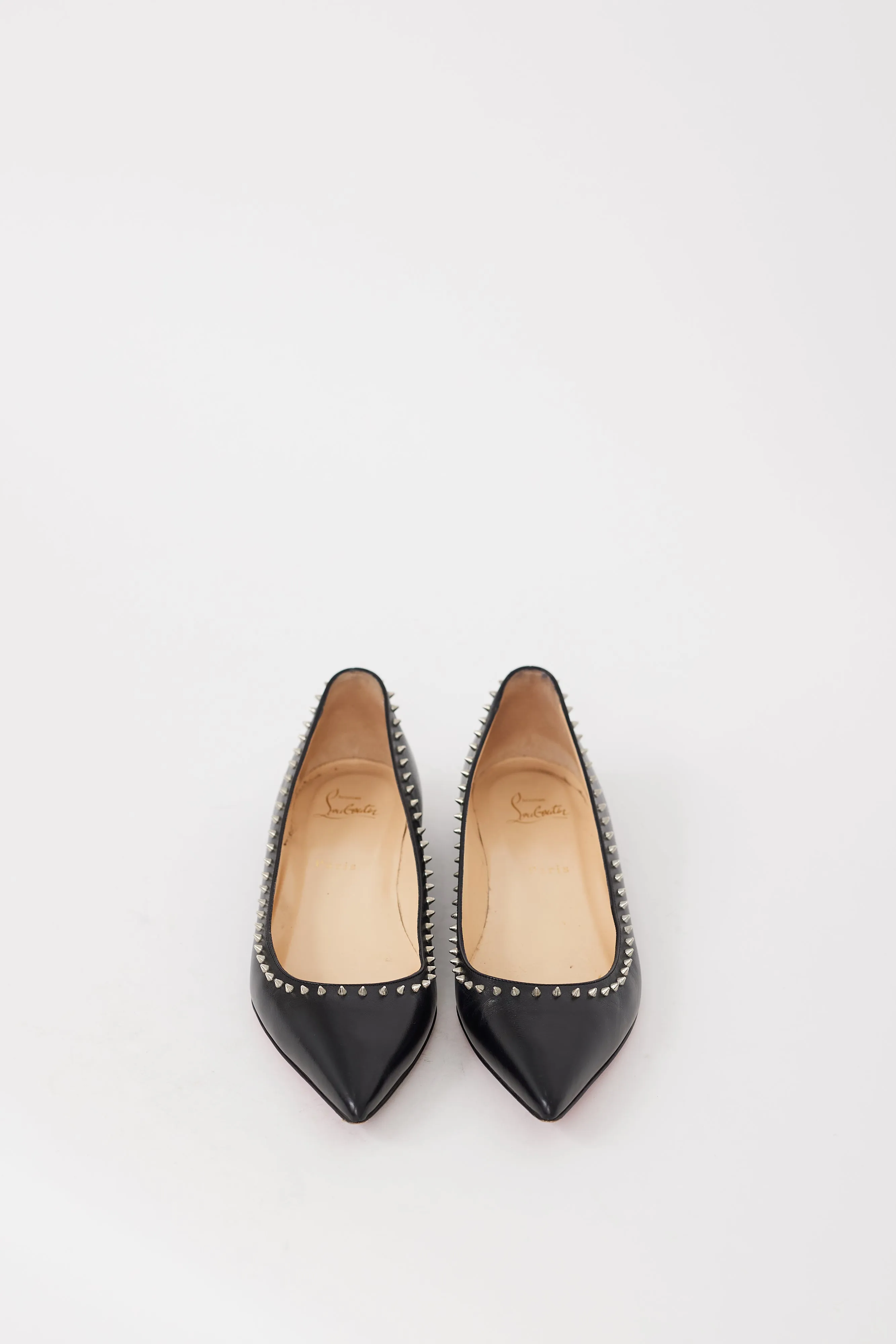 Black & Silver Leather Anjalina Studded Flat