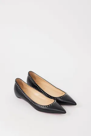 Black & Silver Leather Anjalina Studded Flat